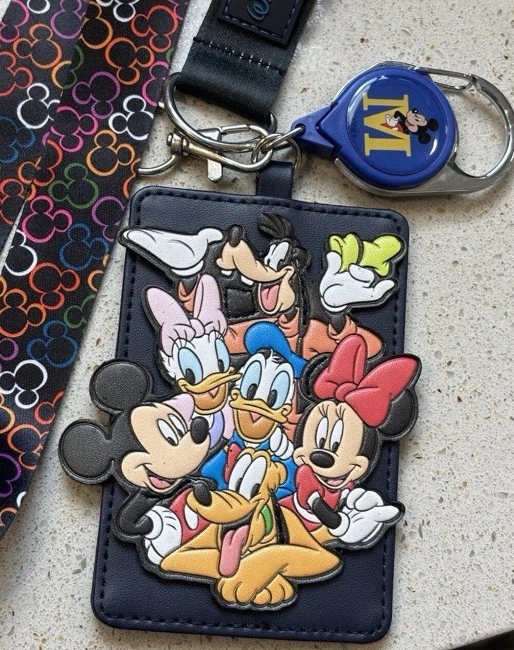 3 in One Disney Parks Mickey Friends Badge Holder Lanyard Keychain Set Used